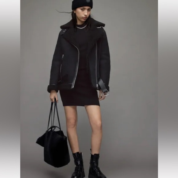 ALLSAINTS Size S Rei Shearling Biker Jacket Coat Leather Suede RRP $1749 - Picture 6 of 9
